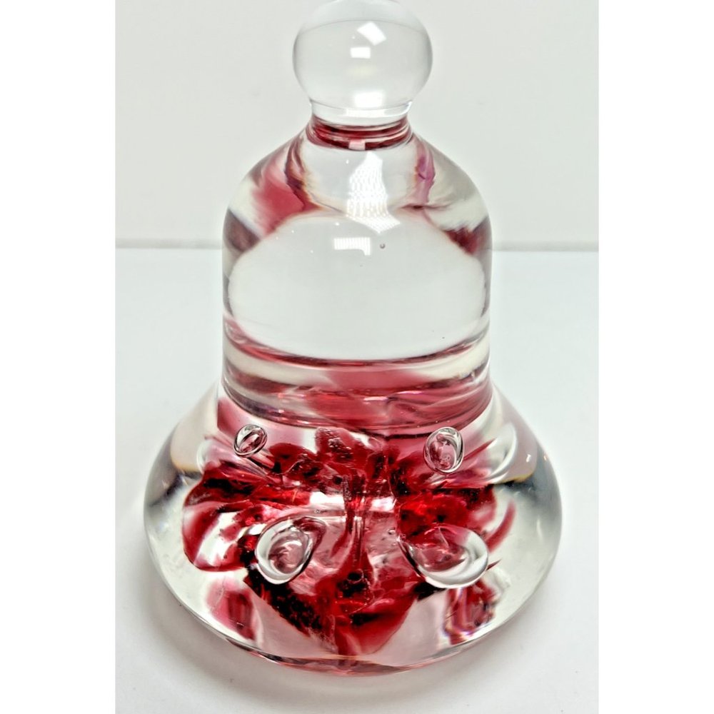 Joe Rice Bell of Hope 2001 Art Glass Paper Weight Pink Flowers VGC Beautiful
